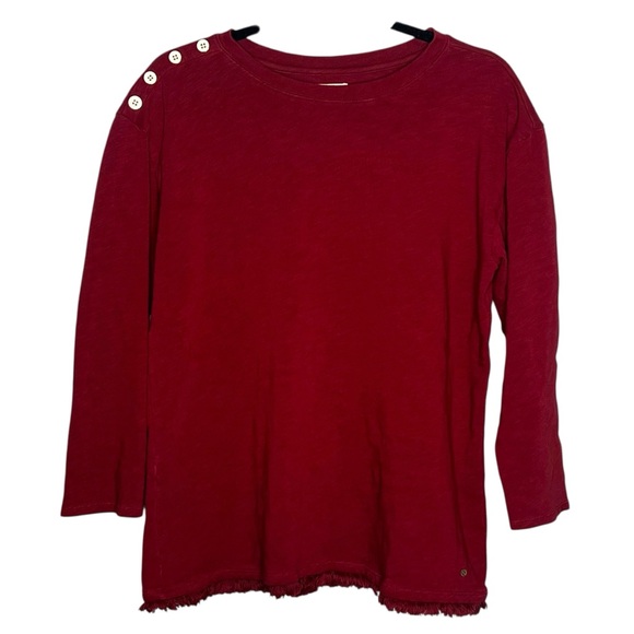 Spartina 449 Hudson Fringe Brock Red Long Sleeve Button Preppy Casual Top Size L - Picture 4 of 9